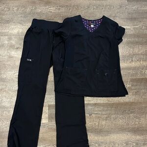 Black Scrub Set with Floral Lining